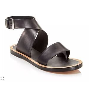 VINCE Mailin Black Leather Strappy Ankle Wrap Sandals Minimalist Luxury Sz 9